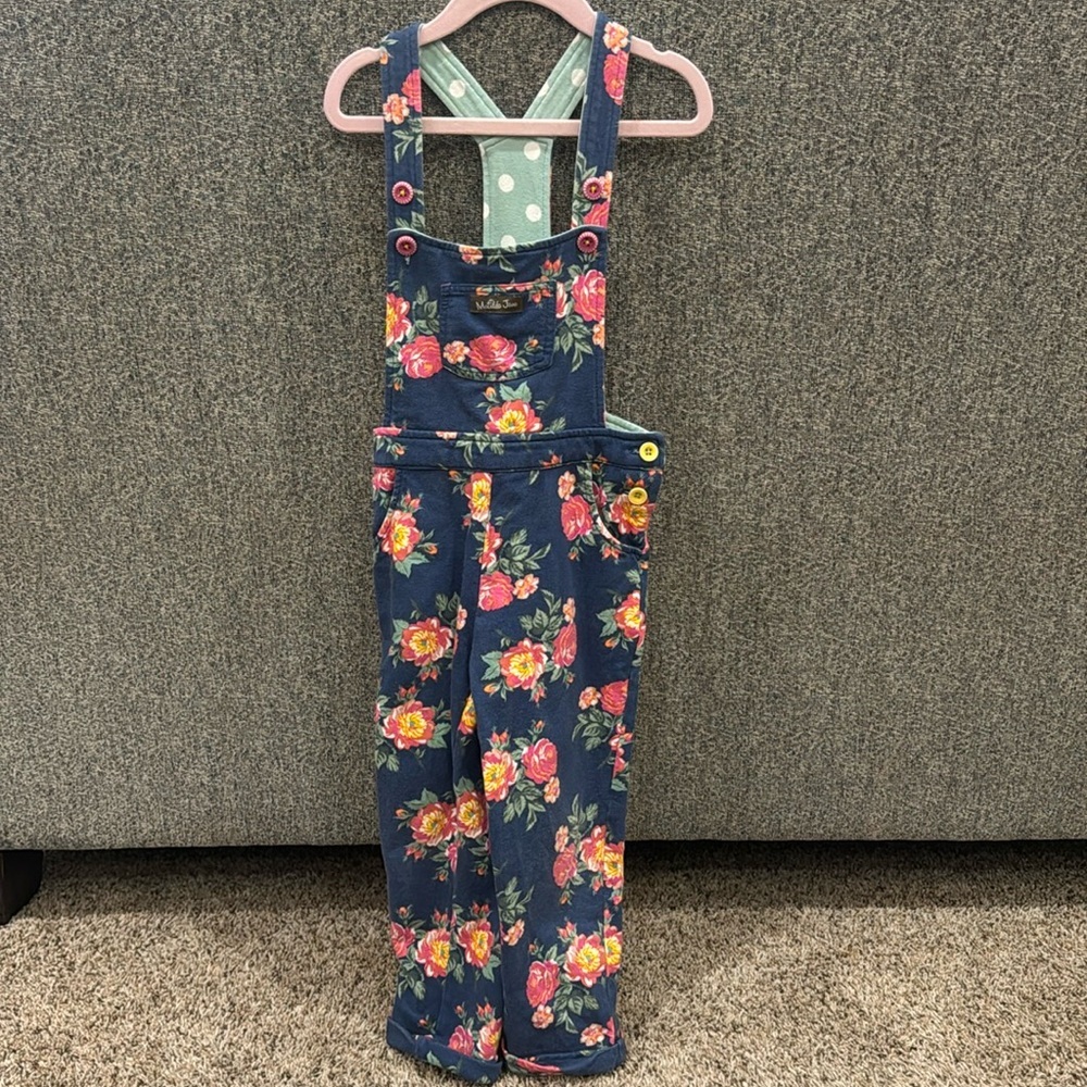 Matilda Jane Navy Floral Overalls with Pink & Yellow Roses